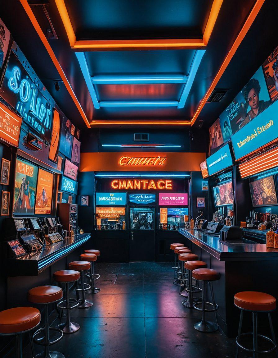 A captivating collage depicting the diverse aspects of adult entertainment, featuring iconic imagery like a vintage cinema, neon-lit adult stores, artistic representations of sensuality, and abstract shapes symbolizing freedom and creativity. Use a mix of warm and cool colors for contrast, and integrate subtle elements that hint at the complexity beyond just the visual. Create an atmosphere that evokes curiosity and exploration. vibrant colors. cyberpunk. collage style.